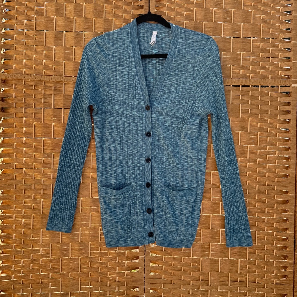 Athleta Blue / Teal Revolve Seamless Ribbed Cardigan Women's Size XL